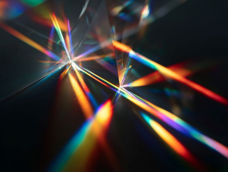 glass crystals producing interlocking rainbow reflections in this image