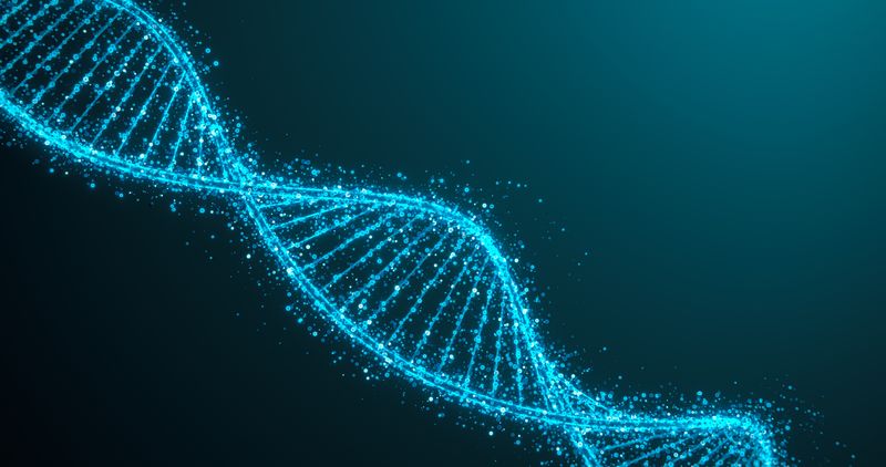 abstract illustration of a DNA strand, in blue