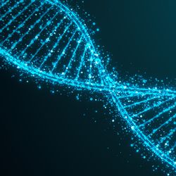 abstract illustration of a DNA strand, in blue