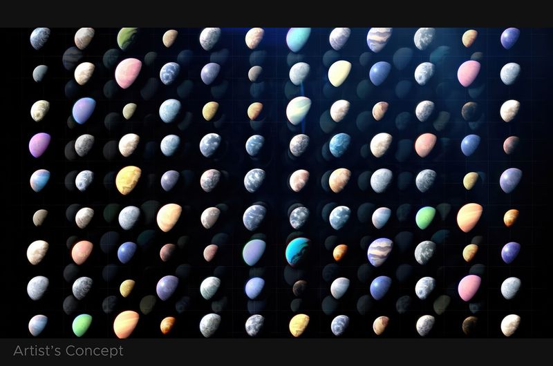 a grid showing artistic impressions of exoplanets