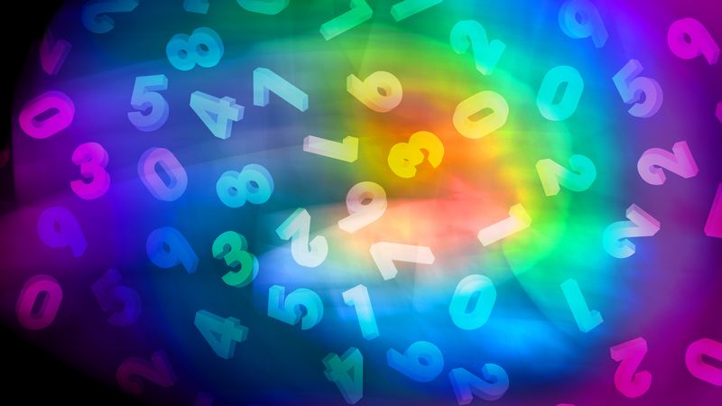 swirling rainbow colors with overlaid numerals from 0 to 9