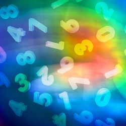 swirling rainbow colors with overlaid numerals from 0 to 9