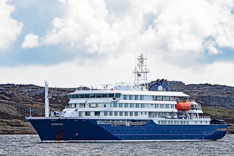 m/v Hondius ship photographed off Stanley, Falkland Islands