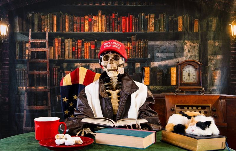 skeleton in MAGA hat
