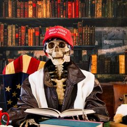 skeleton in MAGA hat