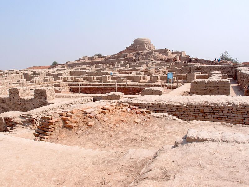 A view of Mohenjo-daro in Pakistan, with the so-called Stupa Mound in the background, located in the higher settlement to the west, 