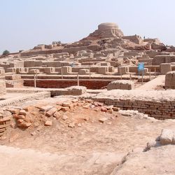A view of Mohenjo-daro in Pakistan, with the so-called Stupa Mound in the background, located in the higher settlement to the west, 