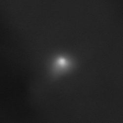 a fuzzy image showing the bright coma and the little tail of the comet