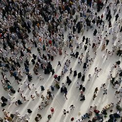 Crowds of people from above.