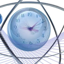 a clock sits at the center of orbital representation of an atom