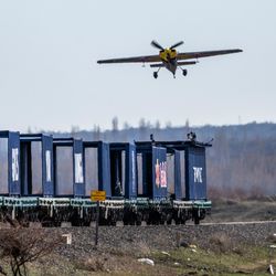 Dario Costa performs first landing and taking off from a moving cargo train in Afyonkarahisar, Turkey on February 15, 2026.