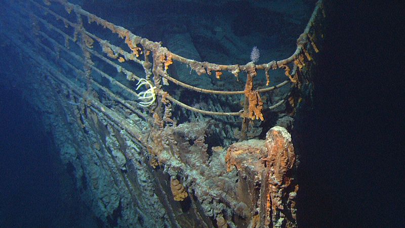 The RMS Titanic rests at the bottom of the Atlantic Ocean at a depth of approximately 12,500 feet (3,800 meters).