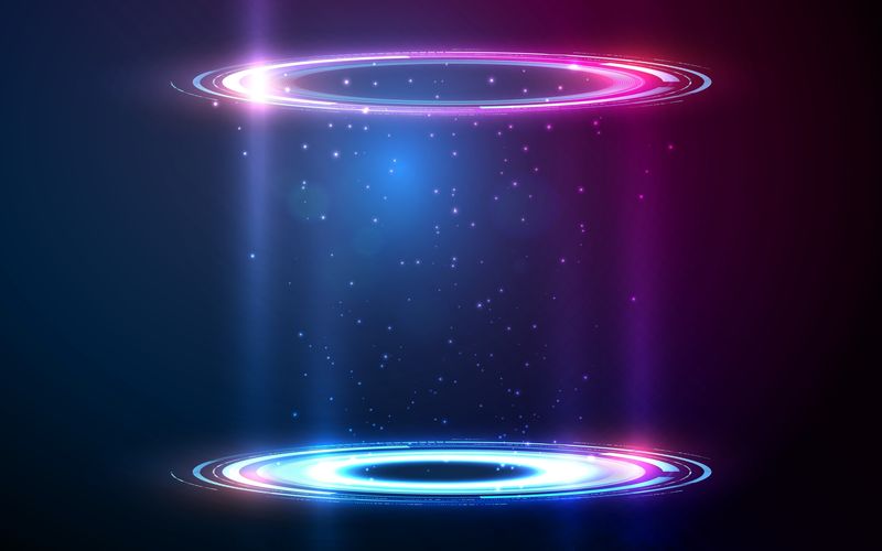 A neon lit holigraphic tube that implies teleportation