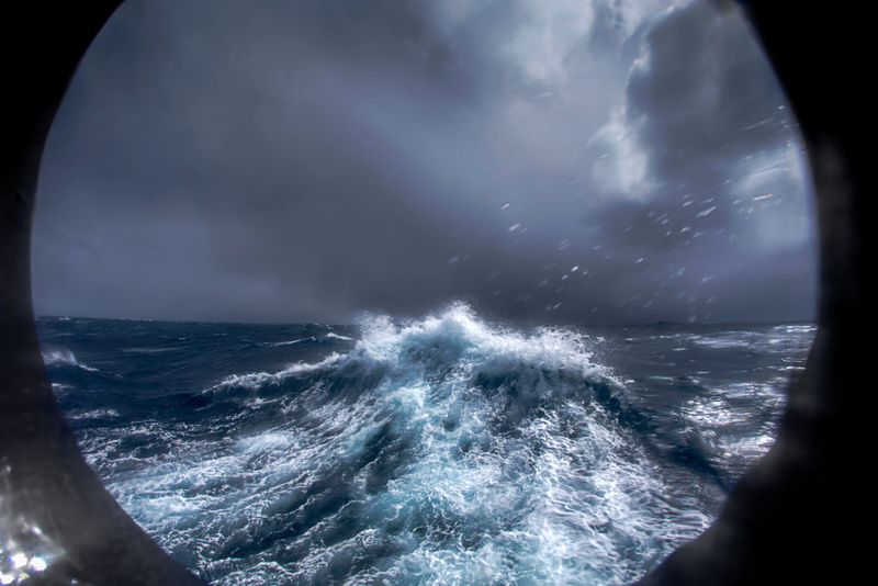 Big waves and stormy weater in The waters off the southern tip of South America between Atlantic and Pacific Ocean.