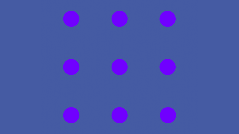 optical illusion of nine purple dots in a three by three square on a background of a slightly different shade of purple