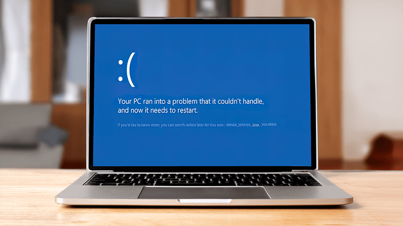 An error message on a laptop informing the user they need to restart their device.