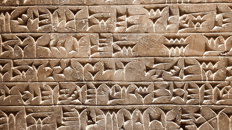 Ancient Sumerian cuneiform script carved into a clay tablet.