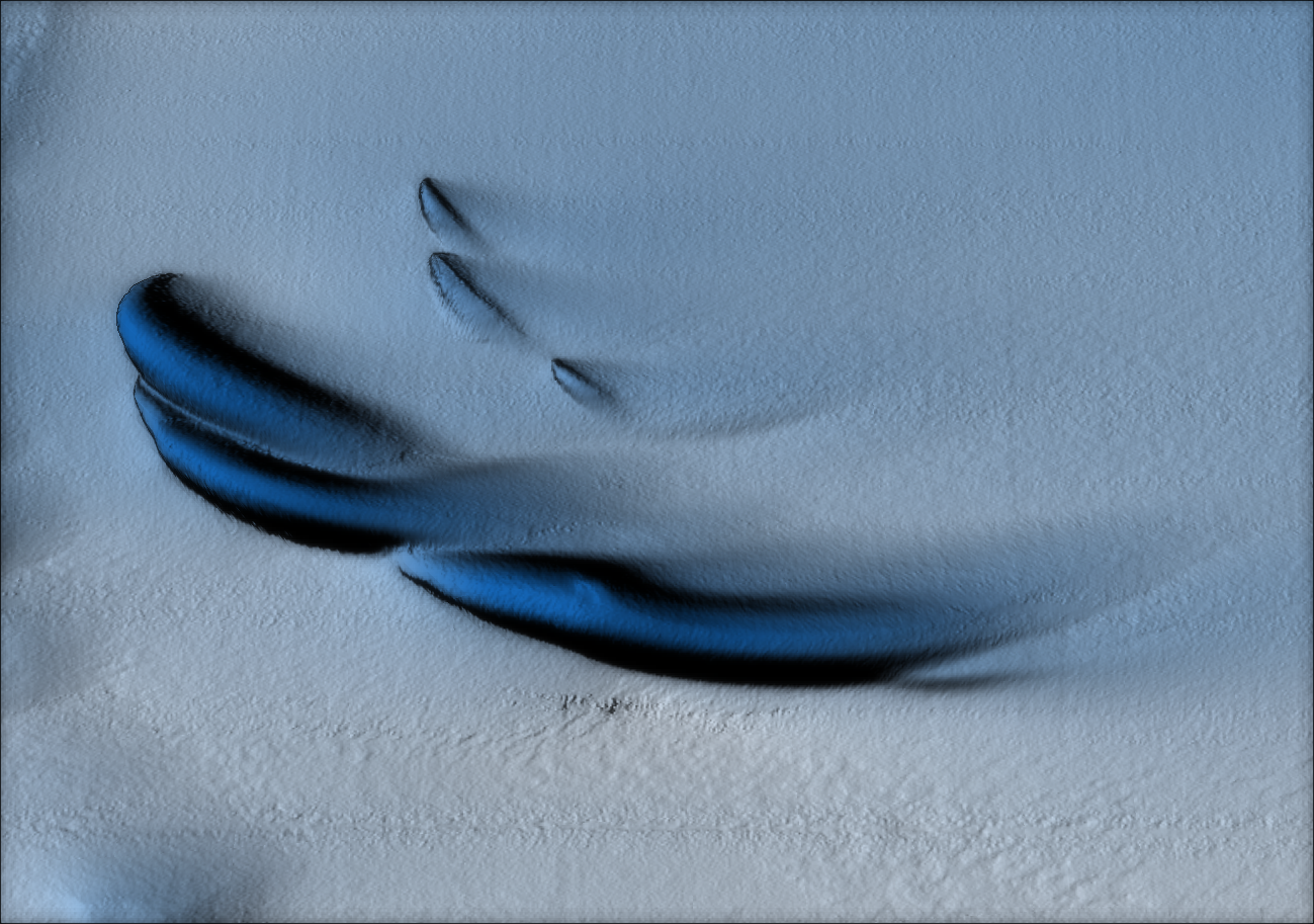 Data from Ran was used to create this visualization of the sand dune shaped ice structures under Antarctica. The structures are carved up to 30 meters deep into the ice, and they are up to 400 meters  long.