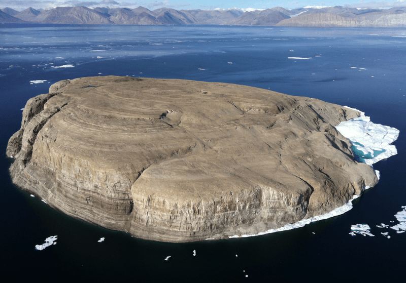 Hans Island in the High Arctic as seen from the air.