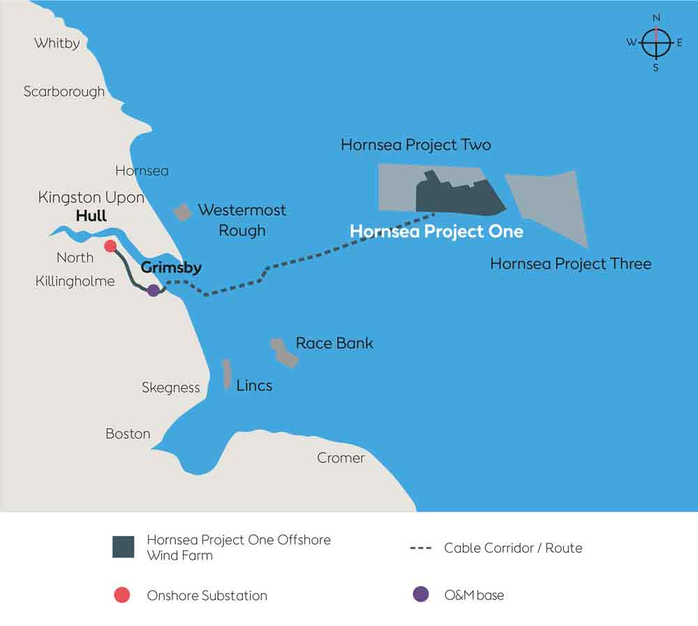 The relative locations of the existing Hornsea 1 and 2 windfarms and where Hornsea 3 is being built.