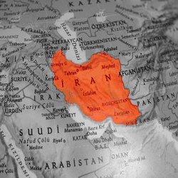 A map, highlighting the location of Iran in red.