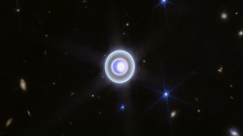 uranus and its rings are seen shining in this view from jwst