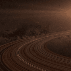 artist impression of rings around Mars silhoutted as the sun appears from behind it