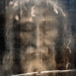 The Shroud of Turin; a ghostly image of a face on cloth.