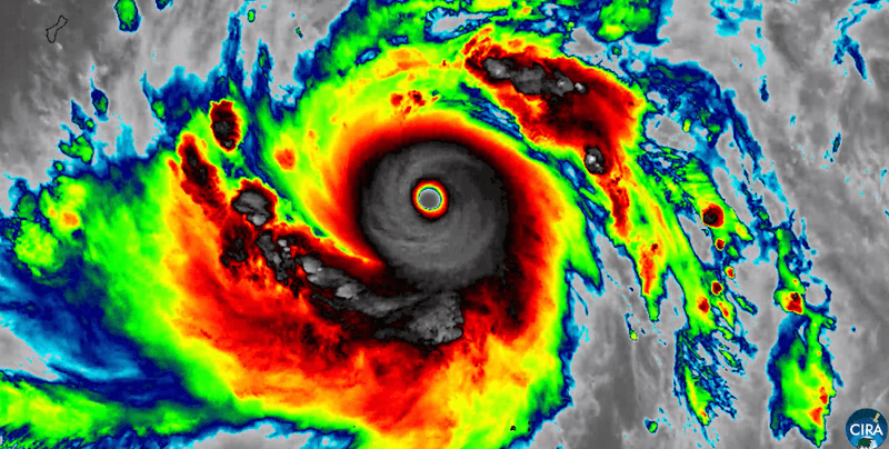 Super Typhoon Sinlaku rapidly intensifies over the western Pacific, as captured in data from April 12, 2026.