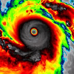 Super Typhoon Sinlaku rapidly intensifies over the western Pacific, as captured in data from April 12, 2026.